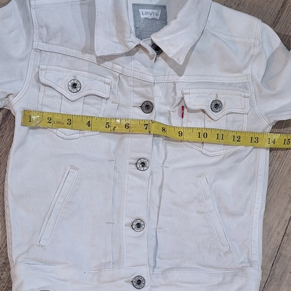 Levi’s Girls White Denim Jacket Size 8–10 Snap Button Classic #2092 - Picture 6 of 7